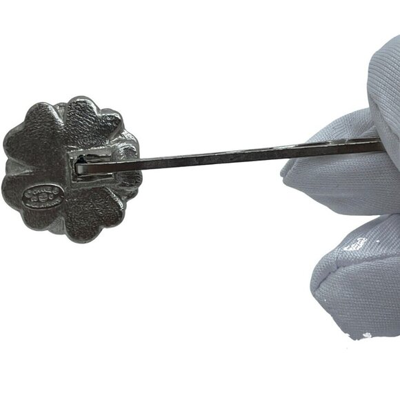 Auth CHANEL Camellia Hairpin Hair Accessory 03C Black Sterling Silver